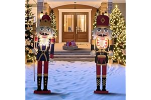 Aombzzj Solar Christmas Nutcracker Garden Decorative Lights Yard Stakes Outdoor 2Packs of 45.28In Nutcracker Soldier Standing