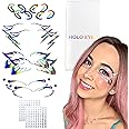 HOLO EYES 5 Designs 10 Sets Holographic Eye Makeup Stickers Festival Face Gems Temporary Stickers Crystal Face Stickers Decorations Fit for Festival Rave Carnival Party and Events Euphoria
