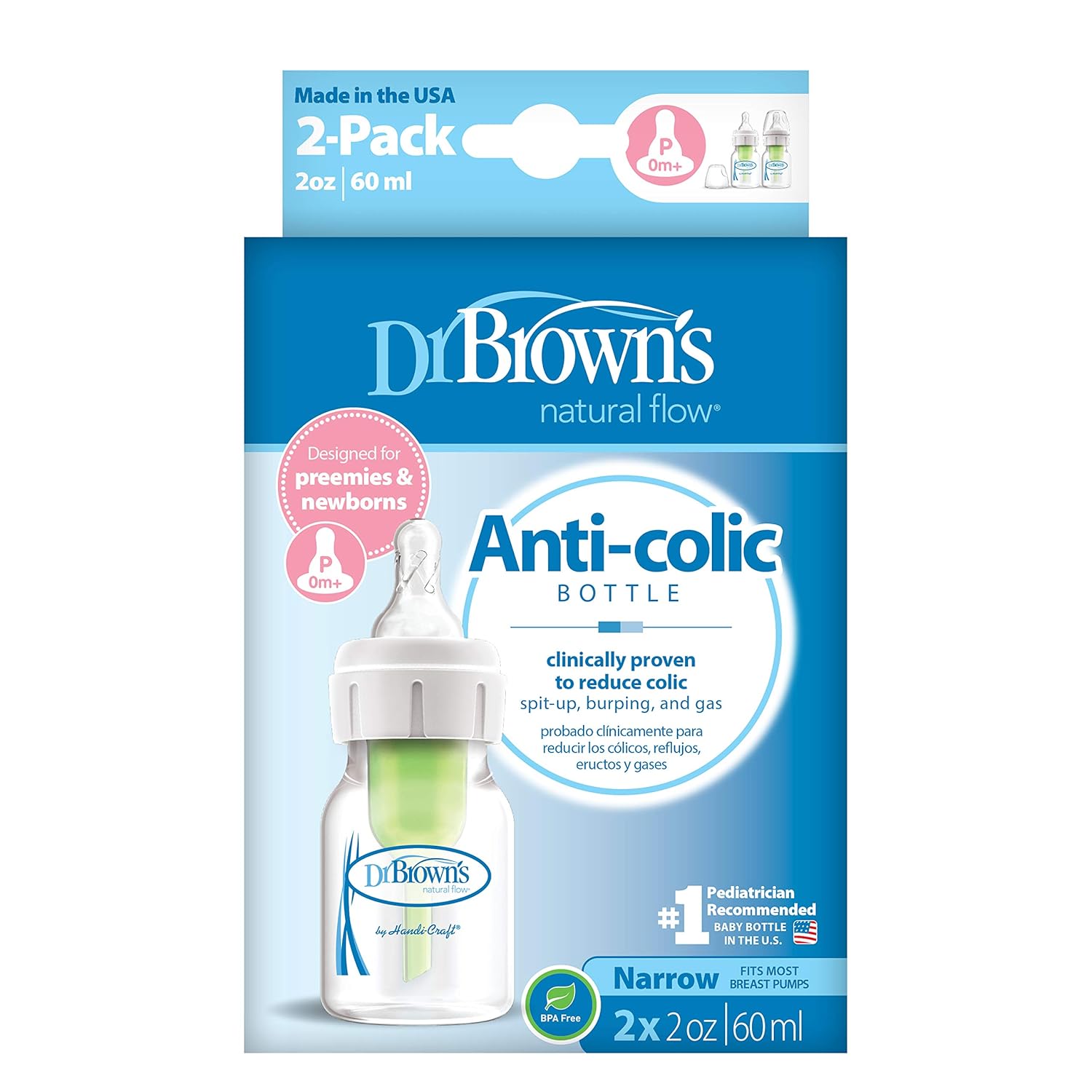Dr. Brown's Baby Bottle, Options+ Anti-Colic Narrow Bottle, 8 Ounce (Pack of 4) : Baby