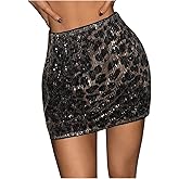 Floerns Women's Contrast Sequin Cheetah Skirts Club Party Bodycon Mini Skirt