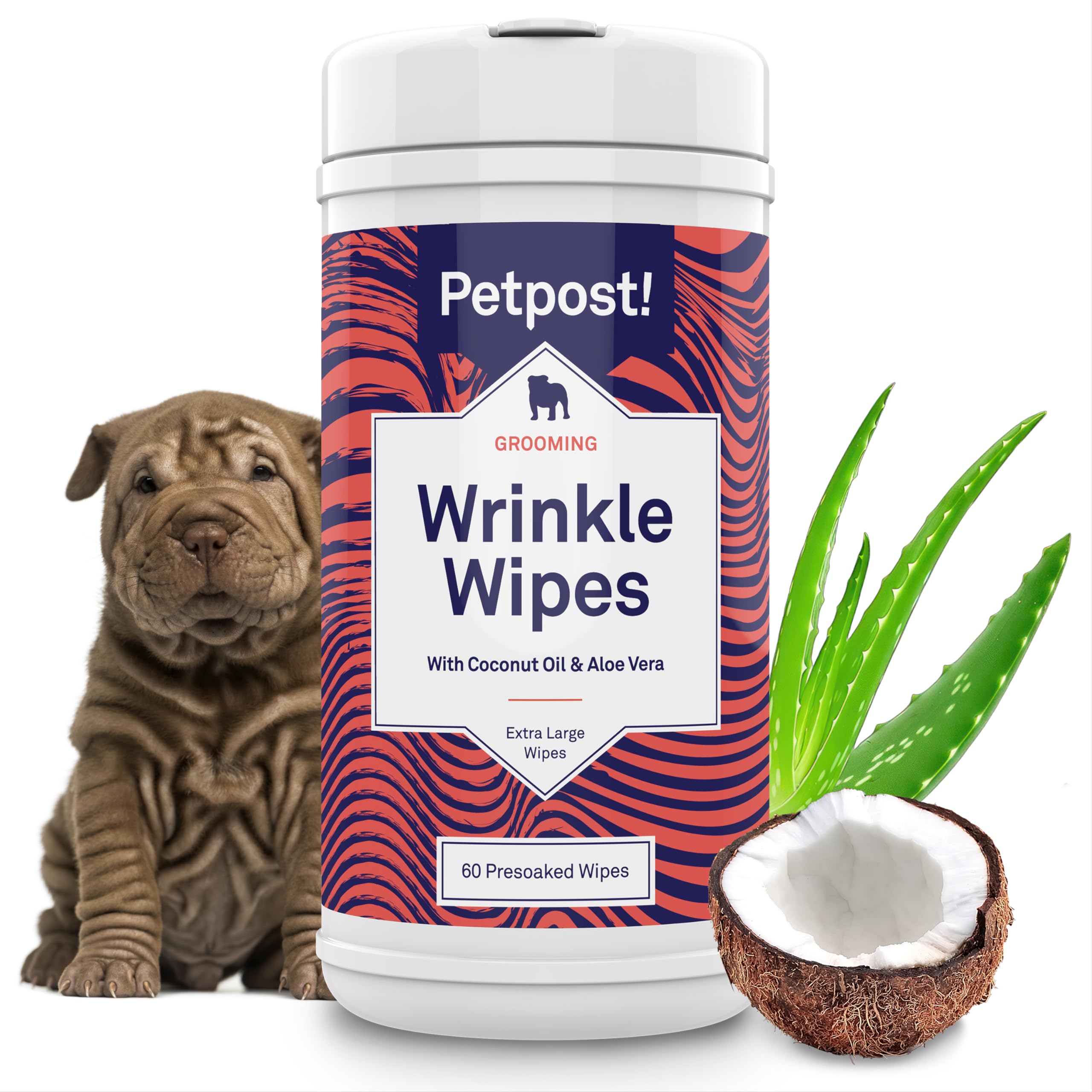 Petpost | Bulldog Wrinkle Wipes for Dogs - Extra Large Cotton Pads in Coconut Oil Solution - Cleans and Soothes XL Pug Wrinkles and Folds 60 ct