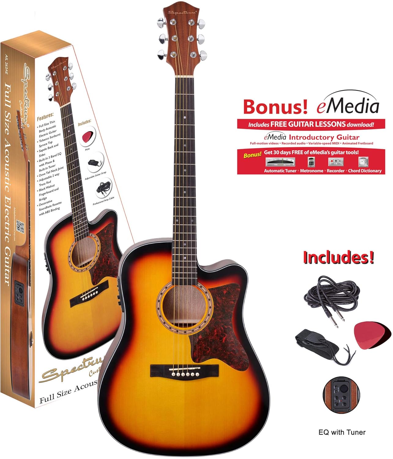 Guitars BuiltIn Tuner KAPOK TLO190CEQN Thin Body Acoustic Electric Cutaway Guitar Musical