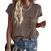 KIRUNDO Short Sleeve Sweater for Women Summer Crochet Tops | Sweater Vest Tank Tops, Casual Cotton Knit Pullover, Loose Fit Trendy Cute Shirts, 2026 Spring Fall Clothes, Fashion Clothing