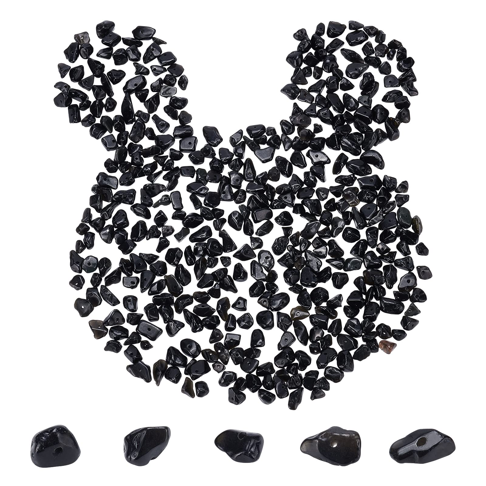 SUNNYCLUE 1 Box 400Pcs Natural Chip Stone Beads Black Obsidian Crystal Chip Beads Natural Gemstone Beads Irregular Chips Stone with Holes for DIY Craft Earring Bracelets Making Supplies, 5~8mm