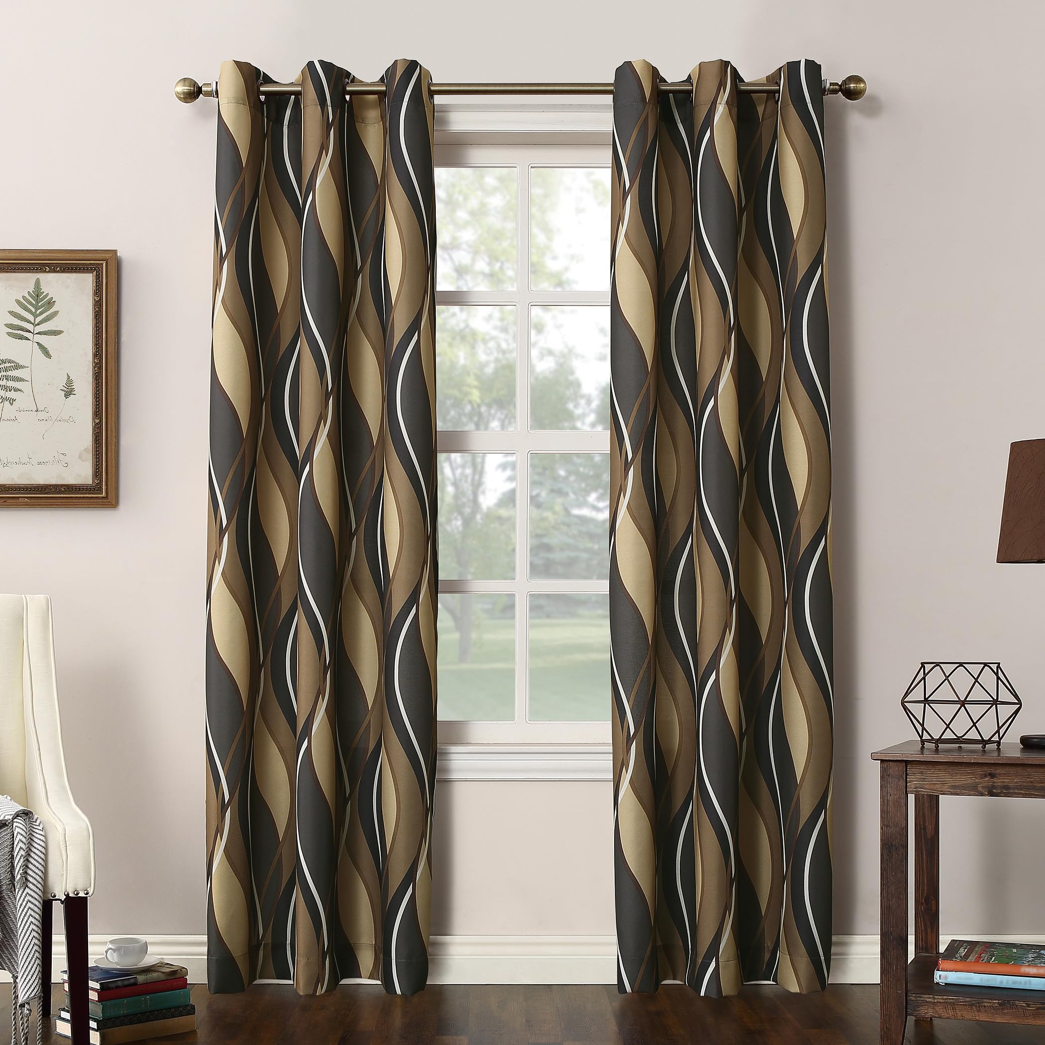No. 918 Intersect 2-Pack Ogee Print Semi-Sheer Grommet Curtain Panel Pair — image 1