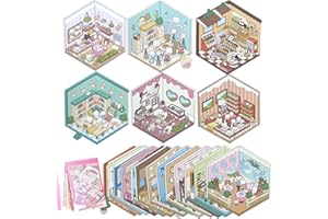 YKQRLLK 20 Sets DIY 3D Sticker Scene Sticker Therapy 3D Scenes for Adults Collection Book for Kids Adults Make Your Own Shop House Stickers for Gifts Stickers Therapy for Adult Relief Stress