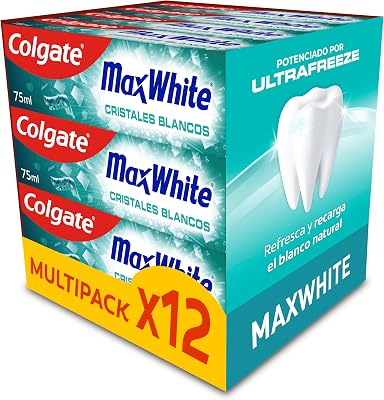 Max White Cristales Blancos, Pasta de Dientes Blanqueadora, 12x75ml