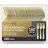 180 Count Gold Plastic Forks Heavy Duty, Disposable Plastic Silverware | BPA-Free, Heat Resistant, Disposable, Solid and Durable Premium Plastic Silverware For Party, Wedding, Baby Shower