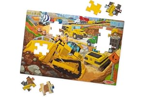 Melissa & Doug Building Site, Construction Themed Jumbo Floor Puzzle, 48‑Piece Construction Vehicle Jigsaw Puzzle, 3 x 2 Foot