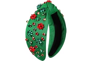 CEALXHENY Christmas Headband for Women Holiday Christmas Accessories Beaded Xmas Bow Tree Snowflake HOHOHO Knotted Headband Red Green Crystal Pearl Top Knot Headband Festive Holiday Gifts (Xmas Bow 4)