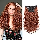 REECHO Curly Hair Extensions, 4PCS 16 inch Clip in Hair Extensions Lace Weft Short Curly Extension Clip Ins Invisible Natural Hairpieces for Women, Copper Red
