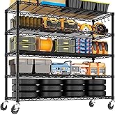 PrimeZone 48" W x 24" D x 81" H Heavy Duty Wire Storage Shelves with Wheels, 5 Tier Adjustable NSF Certified Garage Shelving Unit, Rolling Metal Organizer Shelf Utility Rack for Warehouse, Pantry