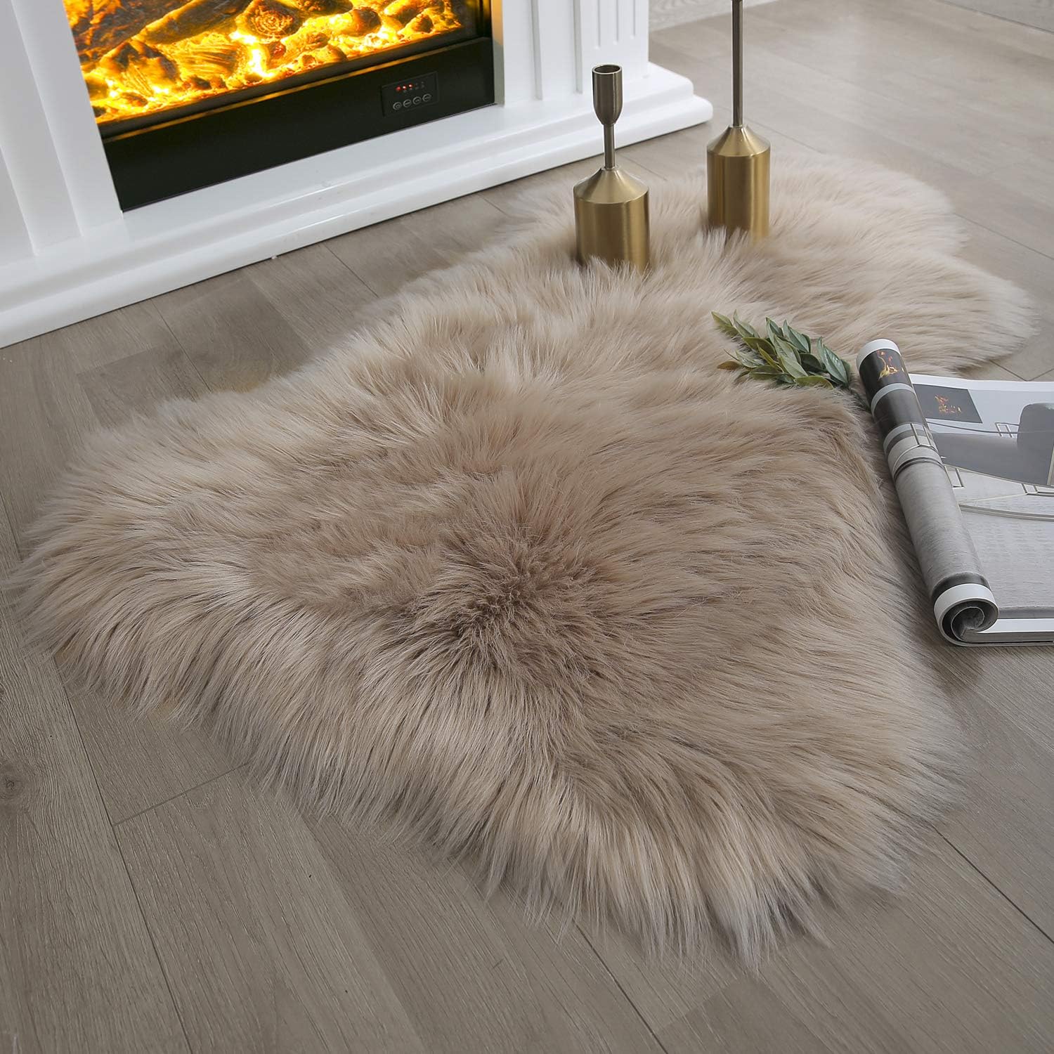Amazon Com Ashler Soft Faux Sheepskin Fur Chair Couch Cover Beige
