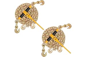 VEVOR Chain and Binder Kit, 3/8"-1/2" Ratchet Load Binders 9200 lbs Working Load Limit, 3/8" x 10' G80 Chains with Grab Hooks, Ratchet Binders and Chains for Truck, Tie Down, Hauling, Towing, 2 Set