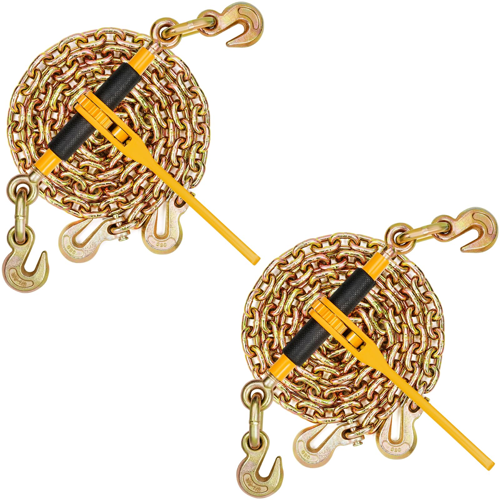 Photo 1 of VEVOR Chain and Binder Kit, 3/8"-1/2" Ratchet Load Binders 9200 lbs Working Load Limit, 3/8" x 10' G80 Chains with Grab Hooks, Ratchet Binders and Chains for Truck, Tie Down, Hauling, Towing, 2 Set