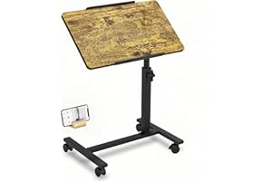JXINONT Overbed Table with Wheels Bedside Rolling Laptop Stands Mobile Tray Desk Portable Hospital Bed Table (Yellow)