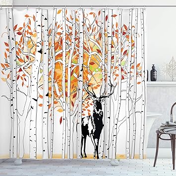 Amazon Com Ambesonne Deer Shower Curtain Deer In Forest Autumn