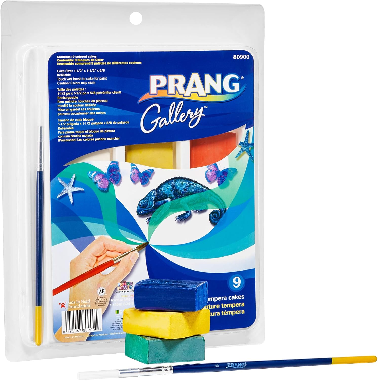 Prang Gallery Classic Tempera Paint Cakes, 9 Color Set with Divided Pan and Brush (80900), 1-1/2 x 1-1/2 x 5/8 in,Multi: Office Products