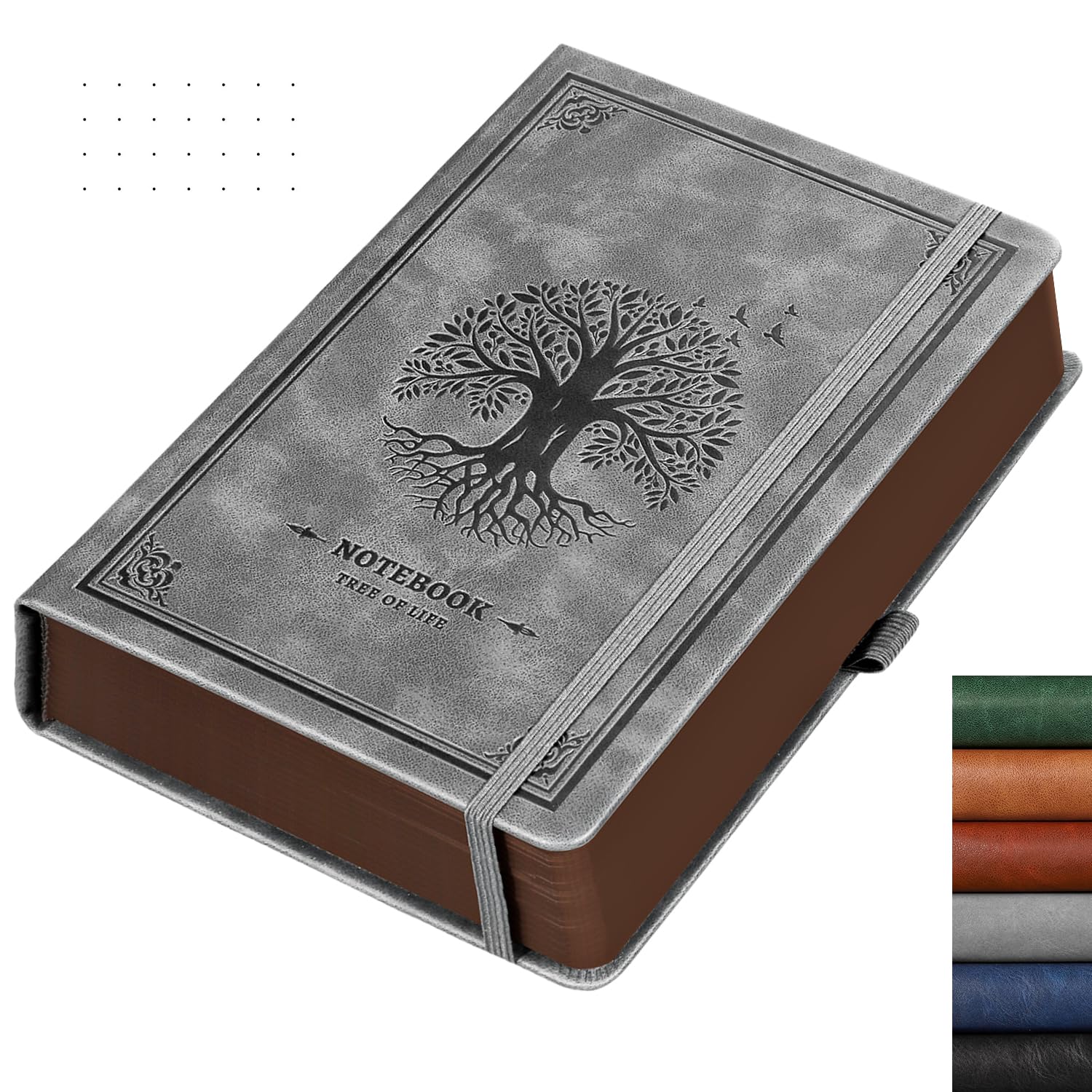 RETTACY A5 Dotted Journal Notebook, Hardcover Leather Bullet Dot Grid Journal, 256 Pages for Writing, Inner Pocket, 120gsm Paper, for Women Men Note-taking, Doodling,14.5 x 21cm-Gray