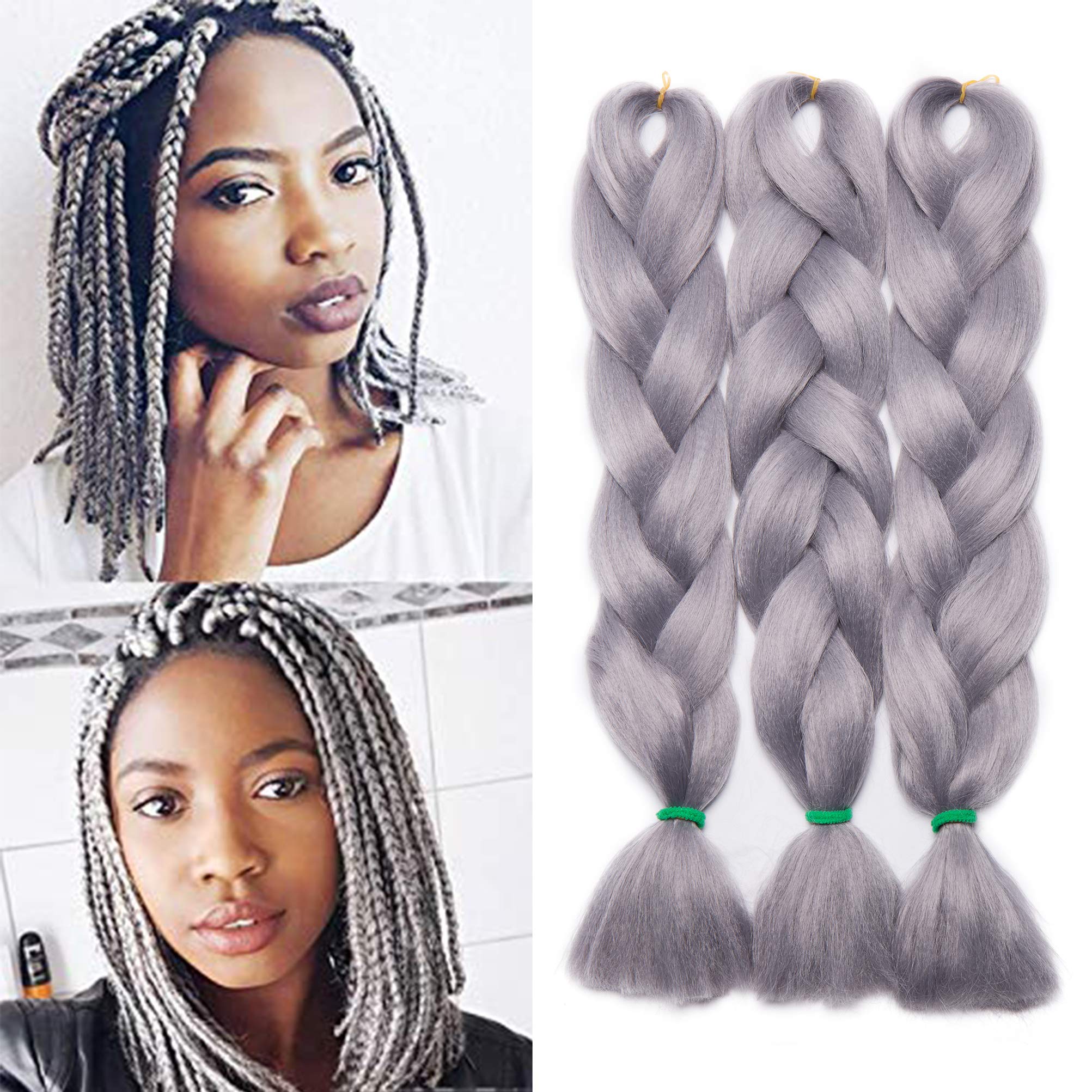 3 pcs/Lot 24 Inch Braiding Hair Extensions Jumbo Braiding Hair Synthetic Braid Hair Extensions -Silvery Grey