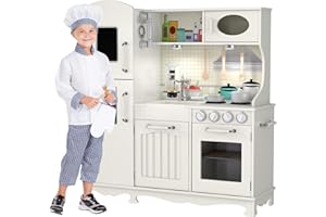 Wooden Play Kitchen for Toddlers & Kids – Pretend Kitchen Set with Sink, Oven, Stove, Microwave, Lights & 9 Accessories – Durable Wooden Kitchen Toy for Ages 3–8 – by Kiddery Toys