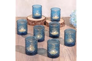 Lanttu Blue Votive Candle Holder Set of 12, Glass Tea Lights Candle Holders for Wedding Table Centerpieces, Birthday Parties, Home Decor and Holiday Decor