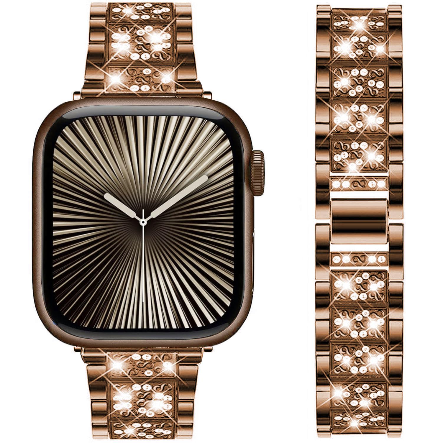 DEALELE Strap Compatible with iWatch 38mm 40mm 41mm, Rhinestone Diamond Metal Replacement Bands for Apple Watch Series 8/7 / 6/5 / 4/3 / SE Women Men, Brown, 38/40/41mm