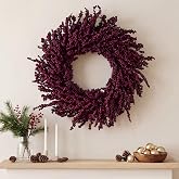 Yunlly 20'' Burgundy Berry Christmas Wreath for Front Door Holiday Decor | Christmas Wreath Burgundy, Artificial Wine Red Foam Berry Wreath, Wall, Mantel and Covered Porch, Indoor Outdoor Home Decor