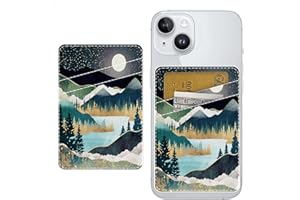 SXboxing Leather Phone Card Holder, Adhesive Phone Wallet Stick On, Phone Card Holder for Back of Phone Cute Credit Card Holder for Phone Case Compatible with Most Phone Beautiful Star Mountain