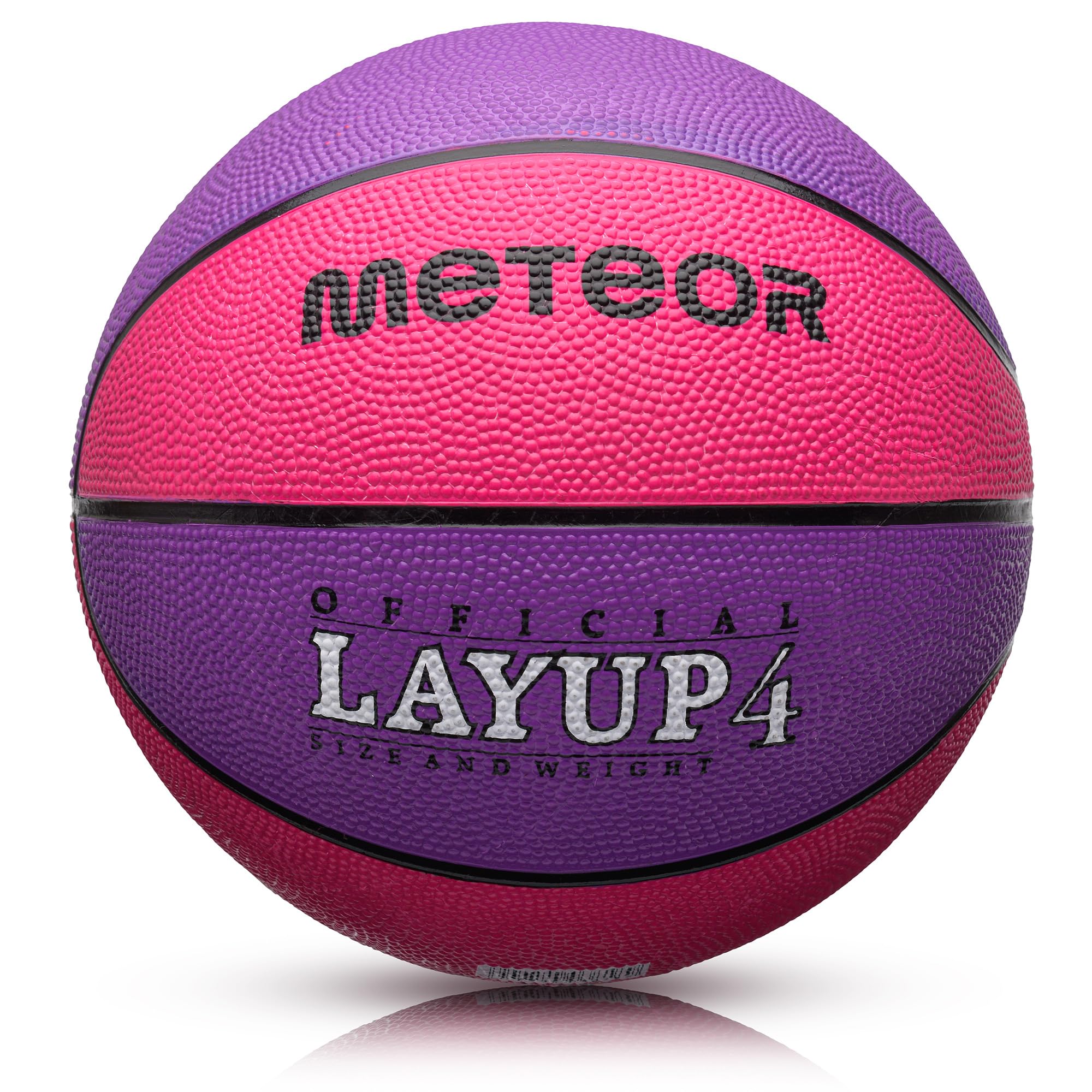 meteor Layup Basketball – Durable Rubber Surface for Outdoor & Indoor Play – Mini Ball Deep Grooves for Better Grip – Colorful Design for Visibility – Basket ball - Size 4 - Pink