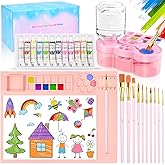 Art Painting Kits, Paint Station, Including Upgraded Paint Brush Cleaner, 20"X16" Silicone Painting Mat, 12 Colors Acrylic Paint Set and 10 Paint Brushes, Painting Supplies Kits(Pink)