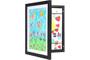 Giftgarden Black Kids Art Frame Changeable, Matted Display 8.5x11 Picture with Mat or 10x12.5 without Mat, Hinged Wood Frames for Children Artwork Projects Drawing Storage, Holds 150Pcs A4