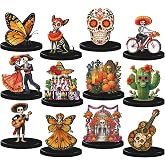 12 Pcs Day of The Dead Table Decorations Dia De Los Muertos Centerpieces | Day of The Dead Table Centerpiece Butterfly Skull Cactus Wooden Sign for Dia De Muertos Tiered Tray Fiesta Carnival Party