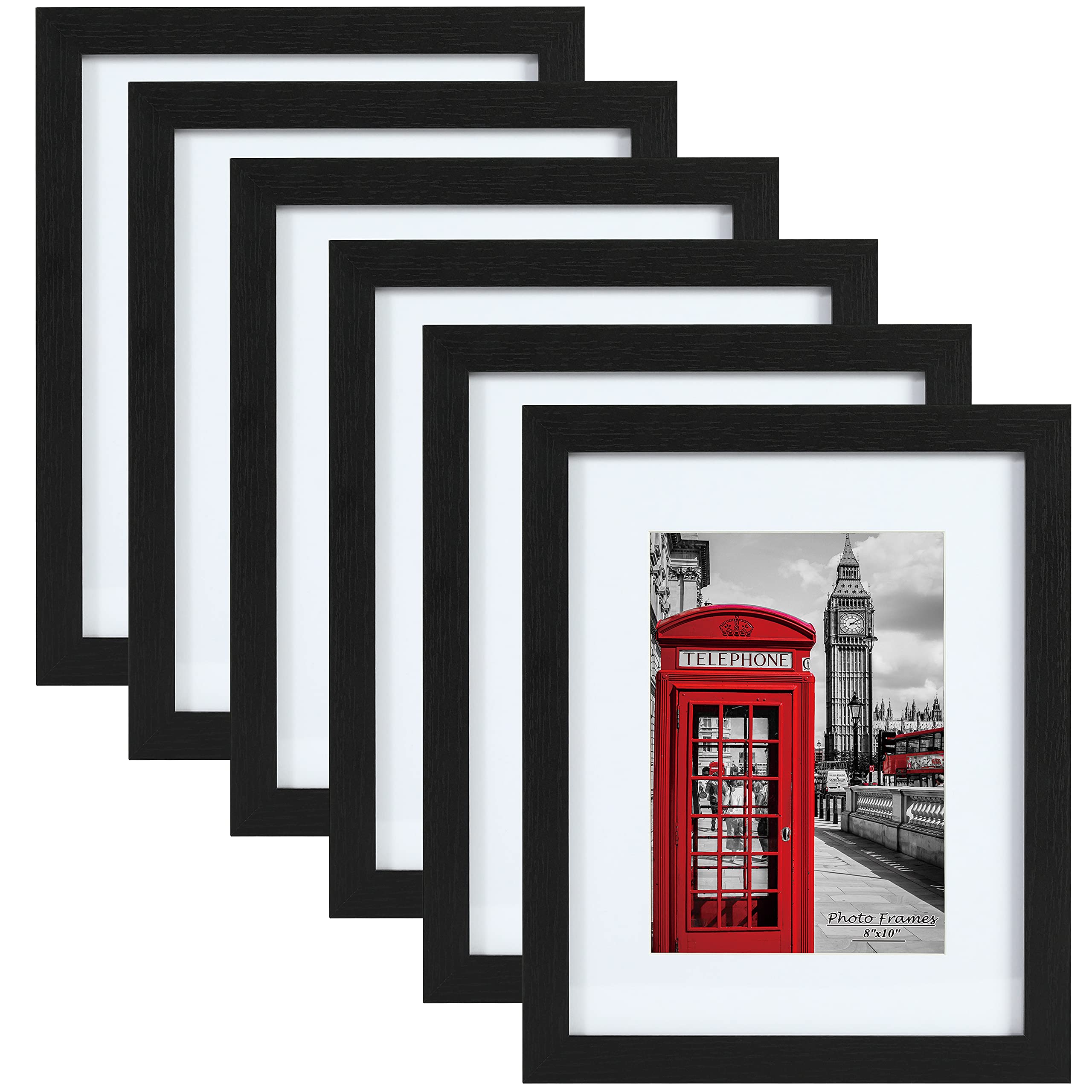 Photo 1 of PEALSN 8x10 Picture Frame Set of 6, Display Picture 5x7 with Mat or 8x10 Without Mat, Black Woodgrain