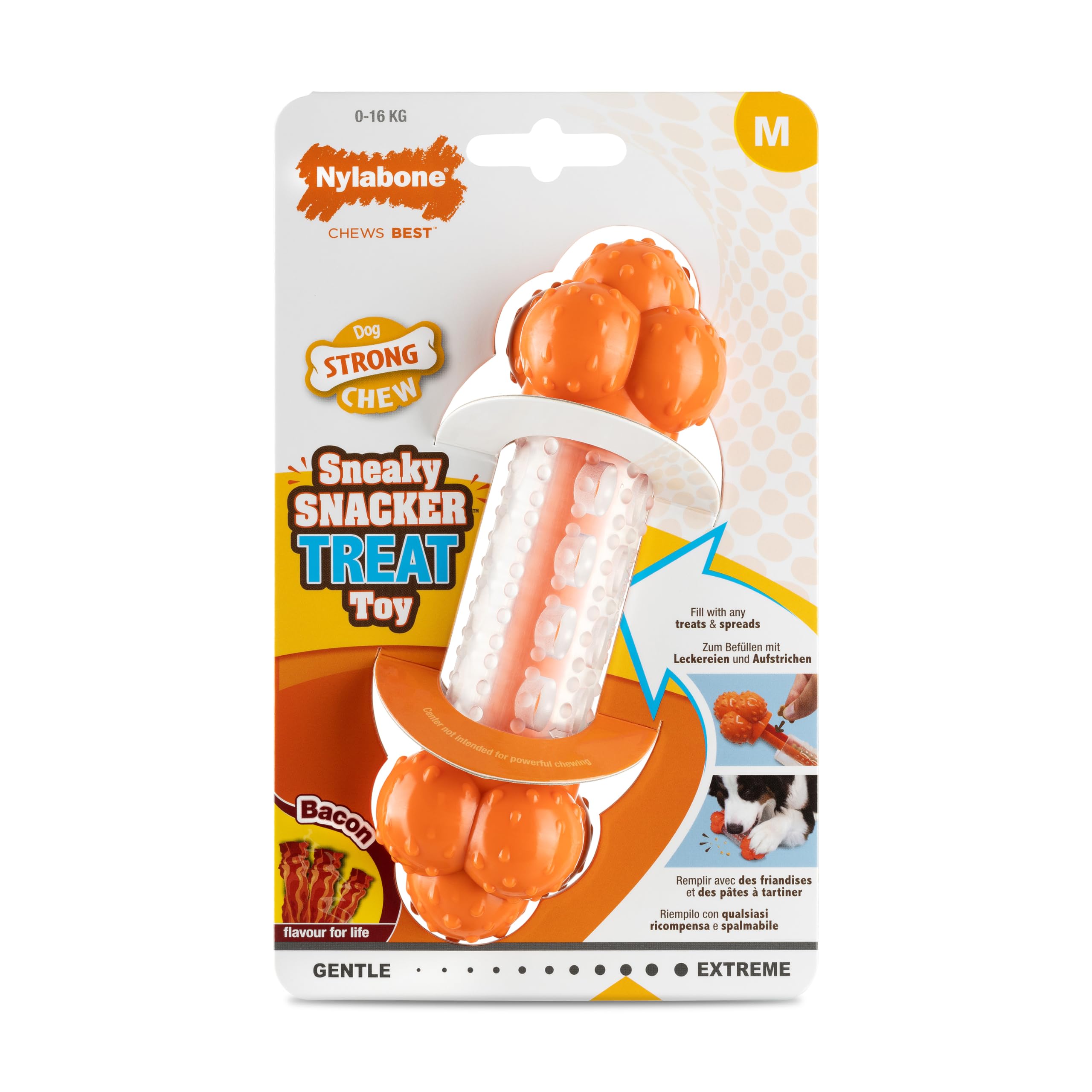 Nylabone Sneaky Snacker Textured Dog Treat Dispensing Enrichment Toy, Bacon Flavour, Medium/Wolf – for Dogs up to 16kg