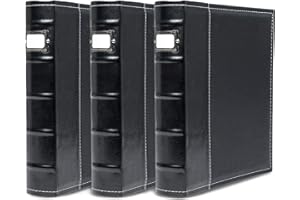 Bellagio-Italia 3-Ring Office Binder Set - Faux Leather - 225-Sheet Storage Capacity - File Storage for Presentations, Documents, and Trading Cards - 3 Pack - Black