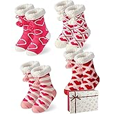Liitrsh Valentine's Day Gift Box for Her- 4 Pairs Womens Fuzzy Socks Thick Pink Slippers with Grippers Sherpa Socks Galentines Gifts
