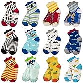 HYCLES Anti Slip Toddler Socks, 12 Pairs Non-Skid Cotton Grip Kid Socks for 1-7T Boy Girl 6-12 Month Baby