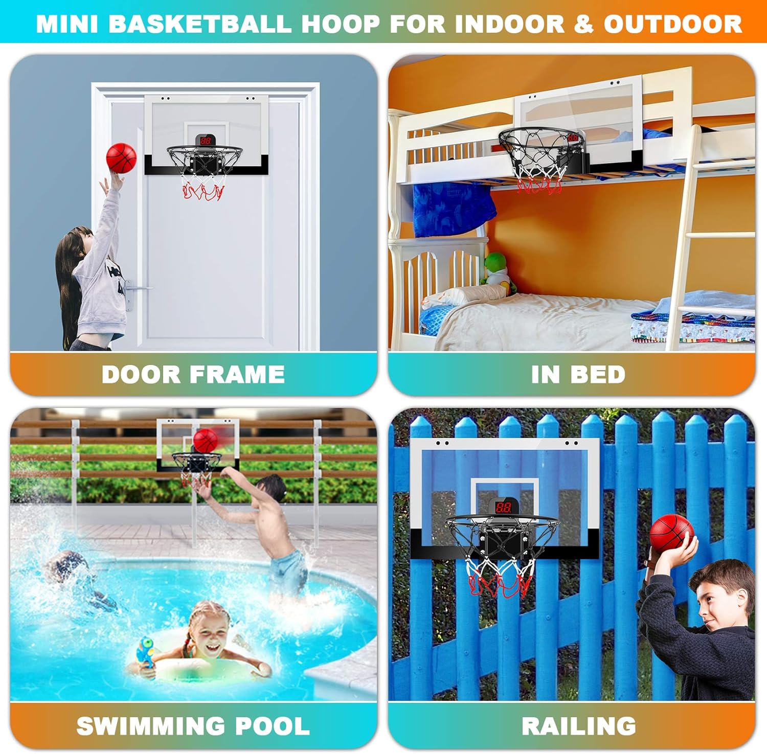 TREYWELL Indoor Mini Basketball Hoop for Kids and Adults, 17"X13" Basketball Set for Door Wall Room with 3 Balls & Electronic Scoreboard - Basketball Toy Gifts for Boys Girls Teens: Sports & Outdoors
