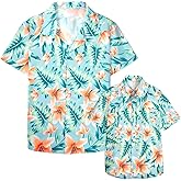 Hawaiian Dad and Son Matching Shirts - Floral Print Short Sleeve Button Down Cute Fathers Gift Set Baby Clothes