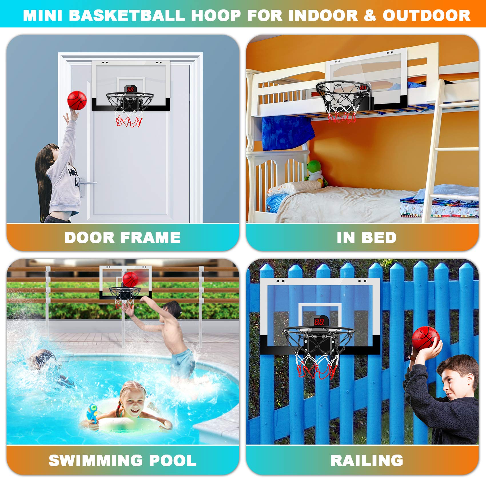 Indoor Basketball Hoop Boys Gifts for Teens and Adults Door Room Basketball Hoop Mini Hoop with Electronic Scoreboard, 3 Balls and Batteries Basketball Toys for 8 9 10 11 12