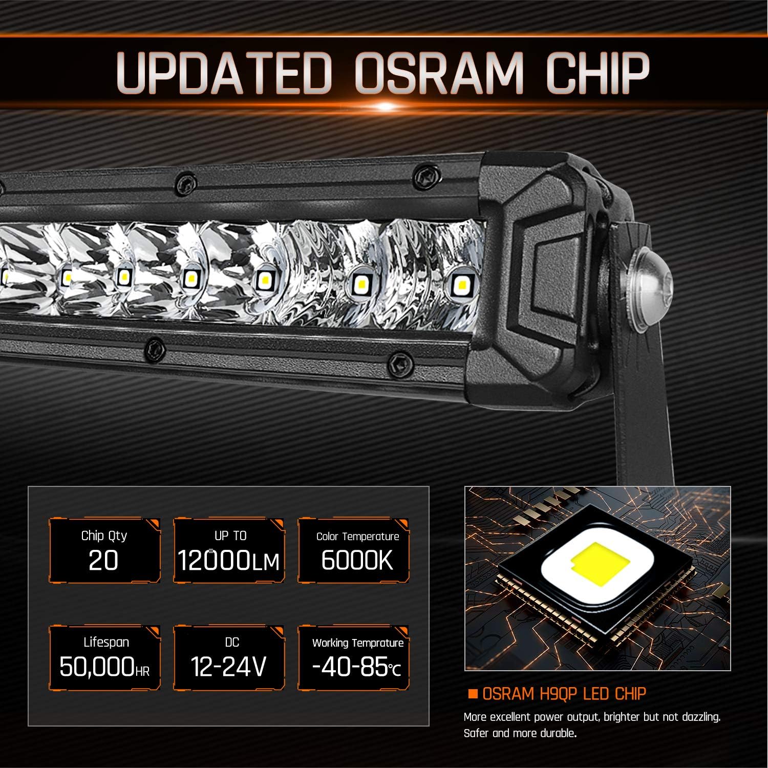 AutoFeel 20 Inch LED Light Bar 12000LM Osram Chip Flood & Spot Beam Combo Single Row LED Off Road Light Driving Light for Truck ATV SUV Boat, 1 Year Warranty: Automotive