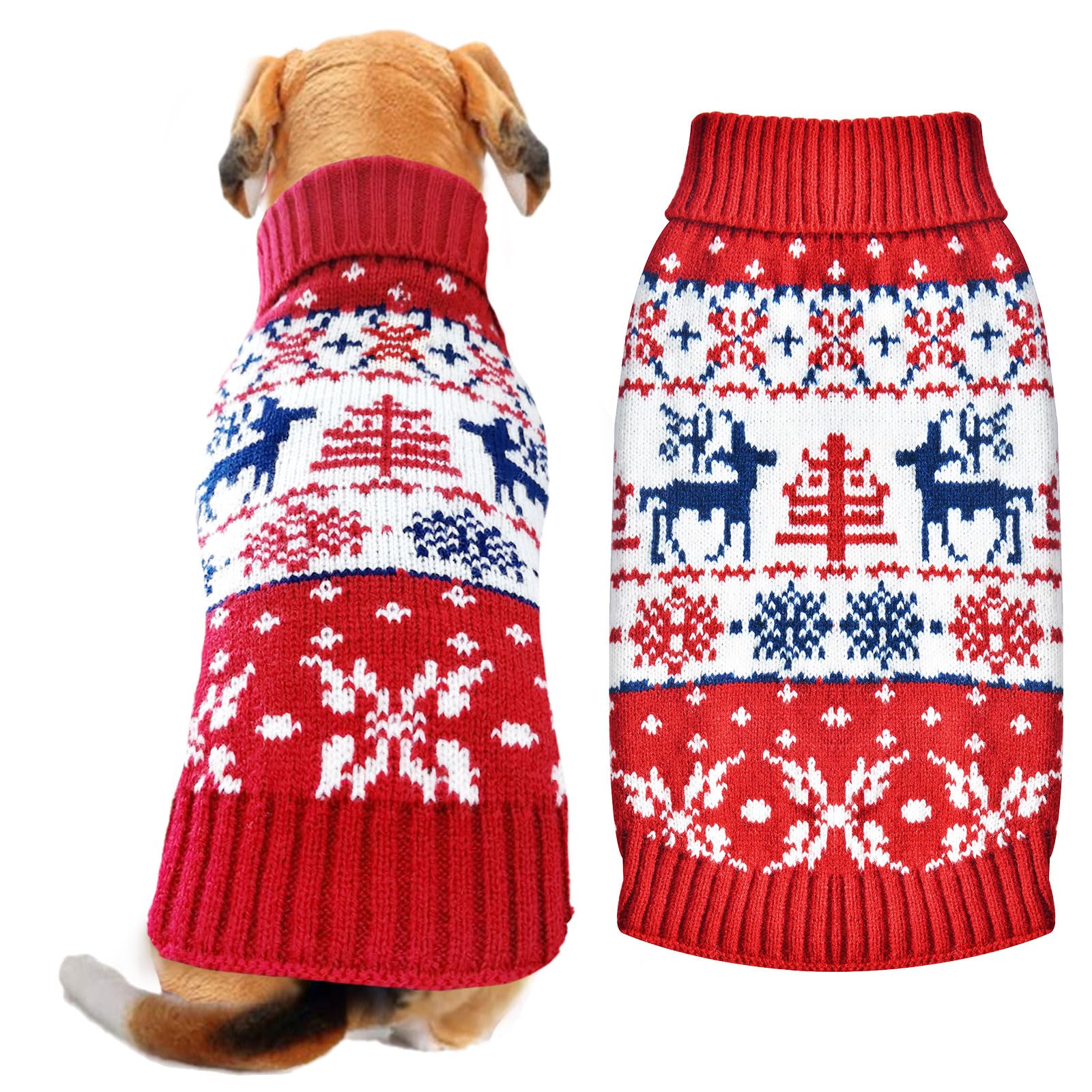 ABRRLO Dog Christmas Jumper Snowflake Xmas Pet Sweater Outfits Puppy Cat Holiday Costume New Year Clothes Gift for Small Medium Large Dogs(Navy Reindeer,XXL)