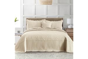 HoneiLife Oversized King Bedspreads - California King Quilt 120x120,4-Piece Cal King Quilt Sets,Rustic Bedding Sets King Size,Reversible Coverlets Lightweight Bed Cover for All Season Use-Khaki