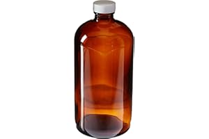 J.G. FINNERAN JG Finneran 9A-175-2 Amber Borosilicate Glass Precleaned Boston Round Bottle with White Polypropylene Closure and PTFE Lined, 33-400mm Cap Size, 1000mL Capacity (Pack of 12)