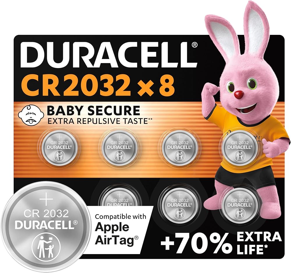 Duracell CR2032 Lithium Coin Batteries 3V 8 Pack - Baby Secure Technology