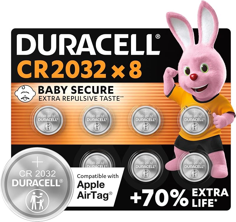 Duracell CR2032 Lithium Coin Batteries 3V 8 Pack - Baby Secure Technology