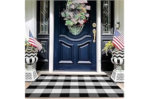 EARTHALL Buffalo Plaid Outdoor Rug 27.5x43 Hand-Woven Front Door Mat, Machine Washable for Outdoor, Layered Mats for Front Porch/Farmhouse, Decor, Spring