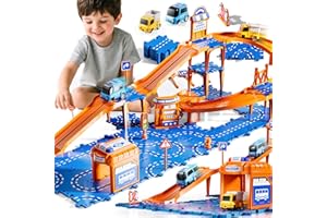 KIZONLY Puzzle Racer Kids Car Track Set, 3-Tier Race Tracks for Kids Ages 3-5 with 2 Cars, Traffic Parts, Trucks for Toddlers 2-4 Years, Floor Puzzle Tracks Car Gift for Boys Girls 3 4 5 Year Old
