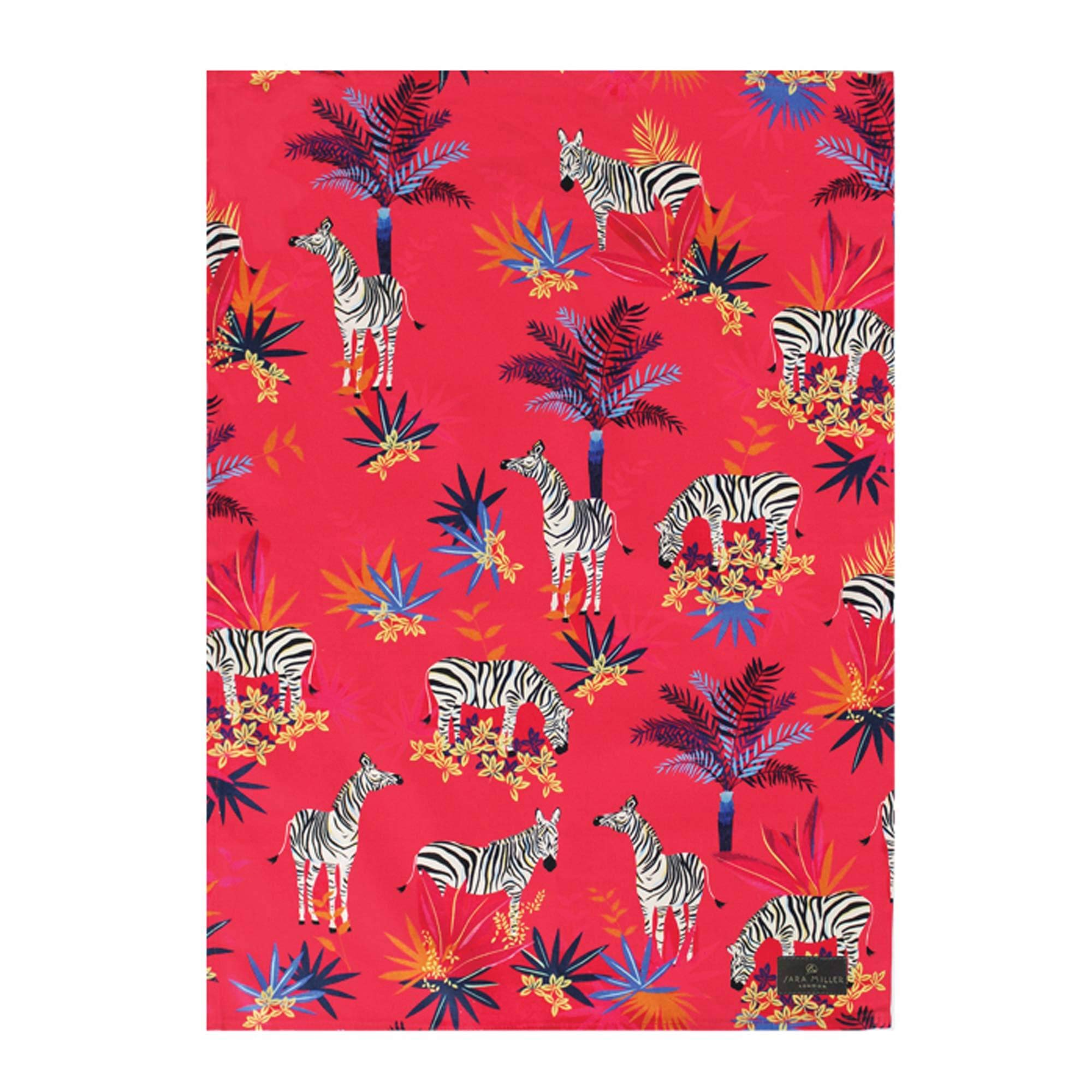 Sara Miller tea towel Tahiti zebra repeat red